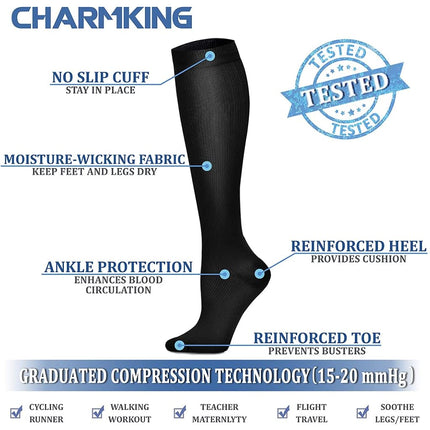 CHARMKING Compression Socks for Women & Men Circulation (3 Pairs) 15-20 mmHg is Best Support for Athletic Running Cycling (S/M, Multi 54)