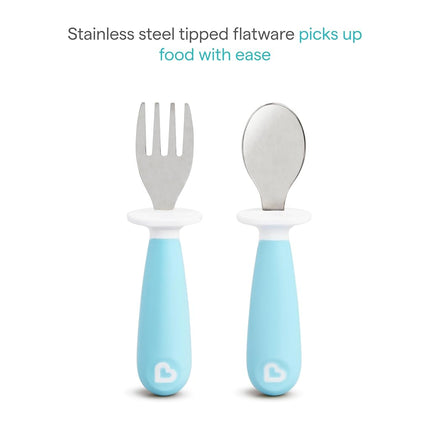 Munchkin 4 Count Raise Toddler Fork and Spoon, Blue/Green, 12+