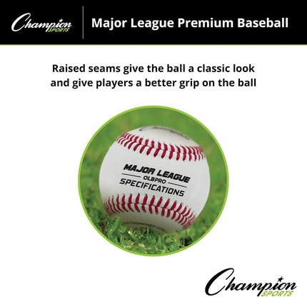 Juego de béisbol de cuero Champion Sports: Docena de pelotas de béisbol de cuero genuino oficiales para interiores/exteriores para entrenamiento o partido real - OLBPRO Paquete de 12