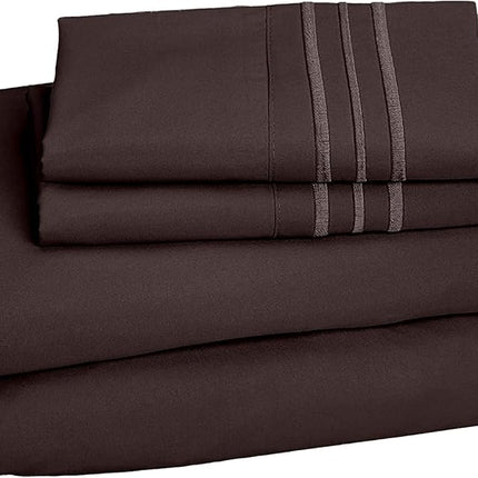 Celine Linen 3-Piece Bed Sheet Set with Deep Pockets, Twin Chocolate Brown