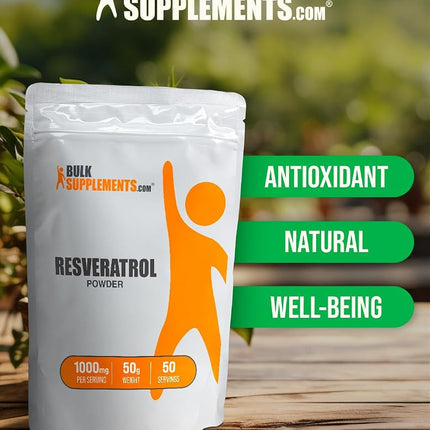 BulkSupplements.com Resveratrol Powder - Resveratrol Supplement, Polygonum Cuspidatum, Resveratrol 1000mg - Antioxidants Supplement, Vegan & Gluten Free - 1000mg per Serving, 50g (1.8 oz)