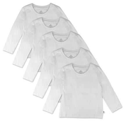 HonestBaby Camisetas de Manga Larga, Paquete de 5, 100% Algodón Orgánico para Niños Pequeños, Niños y Niñas, Blanco Brillante, 6 Años