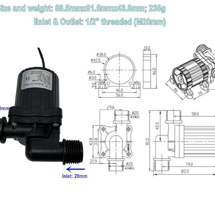 SHYSKY DC40C-2460 Micro Brushless DC Water Pump 24V 28W, 6M 900LPH, Waterproof, 1/2 inch threaded ports, Safe Low Noise Stable Long-term Work, Submersible or Land Use, For Small cooling, gardening