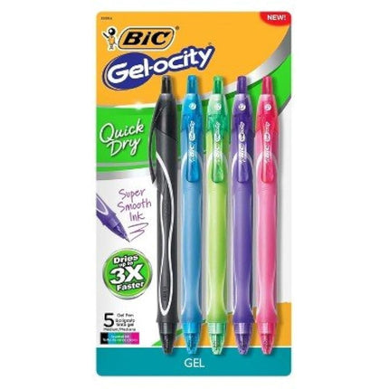 BIC174; Gel-ocity Quick Dry Gel Pens 0.7 mm Medium Point Multicolor 5ct Multi-Colored