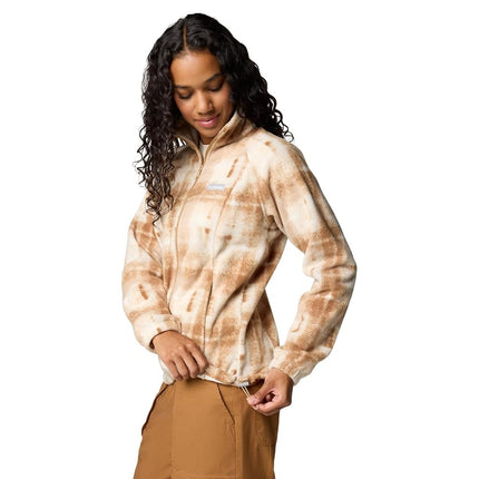 Columbia Women's Benton Springs Printed Full Zip, Camel Brown Omblur, 1x