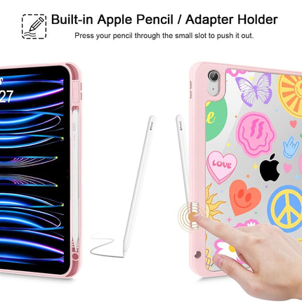 May Chen for iPad (A16) 11th Generation Case 11 Inch 2025, iPad 10th Gen Case 2022 10.9 inch, Built-in Pencil Holder with Shockproof Cover Clear Transparent Back Shell Auto Wake/Sleep, Smile Art