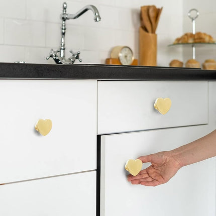 YYMSEN 6 Pcs Brass Heart-Shaped Gold Cabinet Knobs, Suitable for Bathroom & Kitchen Drawer Pulls