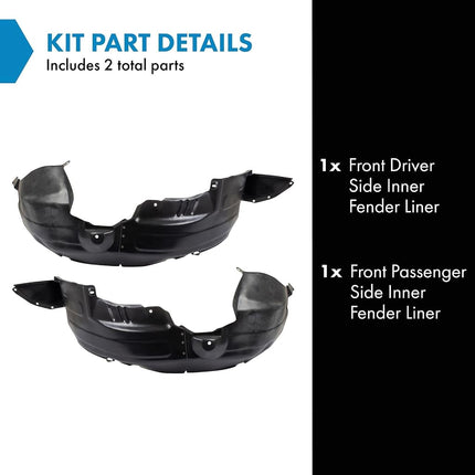 TRQ Front Inner Fender Liner Set Compatible with 2007-2008 Hyundai Entourage 06-14 Kia Sedona