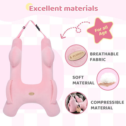 Almohada de viaje para niños FLORICH, almohada de viaje para coche para dormir para niños, almohada lavable en forma de H para adultos y niños para apoyar la cabeza y el cuerpo para viajes por carretera (rosa)