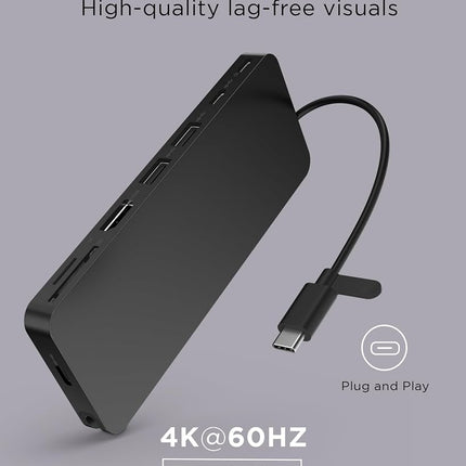 Lenovo USB-C Slim Travel Dock, 8 Ports, Up to 65W PD Pass Through, Integrated USB-C Cable, 4K Display Support, Black
