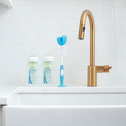 Dr. Brown’s Reusable Sponge Baby Bottle Cleaning Brush Set with Suction Cup Stand, Scrubber and Nipple Cleaner, Blue 3-Pack
