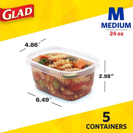 Glad Food Storage Containers - Soup and Salad Container - 24 Ounce - 5 Containers