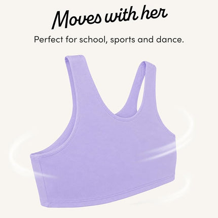 Fruit of the Loom Girls' Multi Cotton Built-Up Stretch Sports Bra Available in 6 Packs, Hyacinth/Eyeshadow/Grey Heather/White/Lilac/Blushing Rose, 30