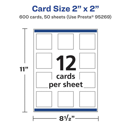 Avery Printable Square Business Cards with Sure Feed Technology, 2" x 2", Glossy White Cardstock, Print-to-the-Edge, Laser/Inkjet Cards, 600 Total