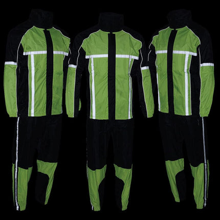 Milwaukee Leather MPM9510 Men's Black and Neon Green Motorcycle Water Resistant Rain Suit w/Hi-Vis Reflective Tape - 5X-Large