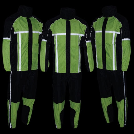 Milwaukee Leather MPM9510 Men's Black and Neon Green Motorcycle Water Resistant Rain Suit w/Hi-Vis Reflective Tape - 2X-Large