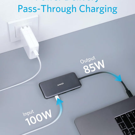 Concentrador USB C Anker, Adaptador USB C 7 en 1, con USB C a HDMI 4K, Suministro de Energía de 100W, Puerto de Datos USB C, Lector de Tarjetas microSD/SD, 2 Puertos USB 3.0, para MacBook Pro 2017/2018, Chromebook, XPS y Más