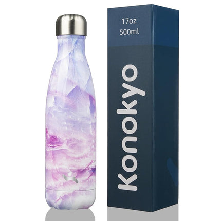 Konokyo Insulated Water Bottles,17 oz Double Wall Stainless Steel Vacumm Metal Flask for Sports Travel,Marble Dawn