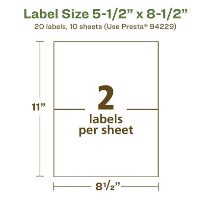 Avery EcoFriendly Matte White Recycled Rectangle Labels, 5.5" x 8.5", Matte White Labels, Permanent Adhesive, Laser/Inkjet Printable, 20 Total