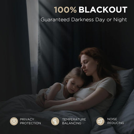 Joydeco 100% Blackout Curtains 108 inches Long Natural Linen Drapes 1 Panels Set Burg for Bedroom Living Room Black Out Darkening Curtain Thermal Insulated Backtab Rod Pocket(70x108inch,GreyishWhite)
