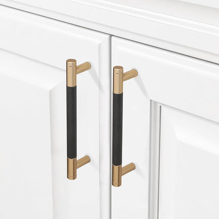COTYKILEY 10 Pack 6-1/4 Inch(160mm) Matte Black and Champagne Bronze Knurled Cabinet Handles Knurled Kitchen Cabinet Pulls Cabinet Door Handles Kitchen Cabinet Hardware Cupboard Drawer Pulls