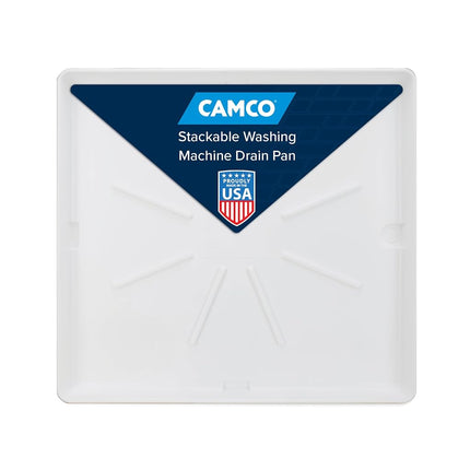 Camco Stackable Washing Machine Drain Pan | Great for Apartment-Sized Washers or Stackable Units | Protects Floors from Leaks & Measures 28-Inches x 30-Inches | Crafted of Heavy-Duty Plastic (21006)