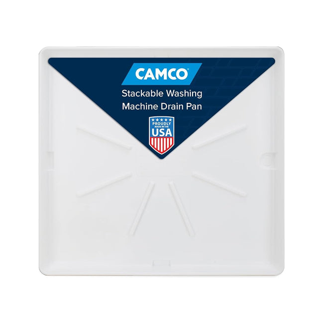 Camco Stackable Washing Machine Drain Pan | Great for Apartment-Sized Washers or Stackable Units | Protects Floors from Leaks & Measures 28-Inches x 30-Inches | Crafted of Heavy-Duty Plastic (21006)