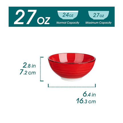 vancasso Bonita 27 Oz Cereal Bowls Set of 6, Ceramic Bowls for Soup, Salad, Serving, Pasta, Ramen, Noodle, Dishwasher & Microwave Safe