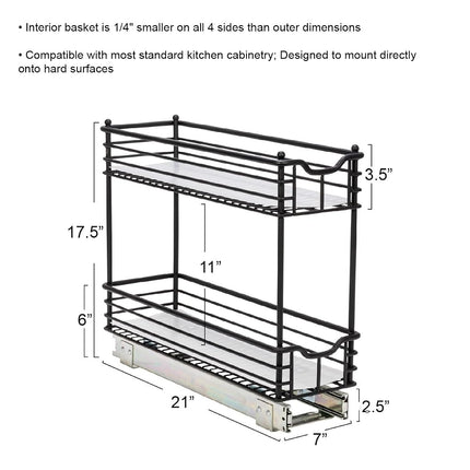 Rangement coulissant étroit à deux niveaux Household Essentials, noir mat, idéal pour les armoires minces dans la cuisine, la salle de bain et plus encore