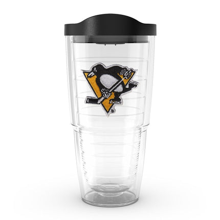 Tervis 1241655 NHL Pittsburgh Penguins Gobelet isotherme avec logo principal, emblème et couvercle noir, 709 ml, transparent