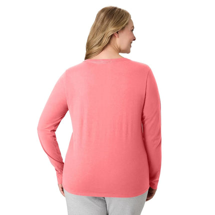 Hanes Women's Long Sleeve Cotton V-Neck T-Shirt, Lightweight V-Neck Tee, Modern Fit, Briny Pink, L