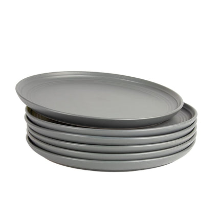 Double Line 10.5" Dinner Plate, Set of 6, Matte Gray