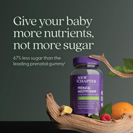 New Chapter Prenatal Multivitamin Gummies – 71% Less Sugar, Prenatal Gummies for Mom & Healthy Baby with Prenatal Vitamins Methylfolate, D3, Choline & Ginger, Non-GMO, Gluten Free, Berry Citrus, 90ct