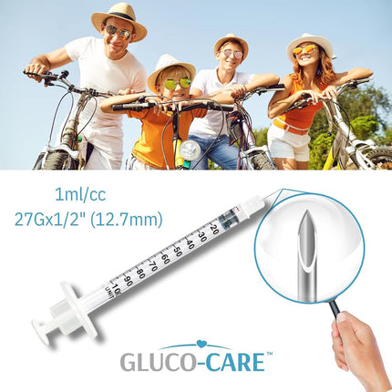 GLUCO-CARE 1 ml/cc Syringes 27G x 1/2’’ (12.7mm), Orange Cap, 100/box