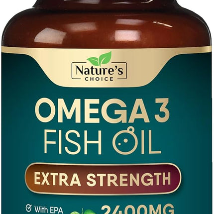 Omega 3 Fish Oil Supplements - 2400mg Fish Oil Per Serving - Triple Strength Omega-3 with Fatty Acids EPA & DHA - Natural Heart, Brain & Immune Support - Wild Caught, Bottled in USA - 60 Softgels