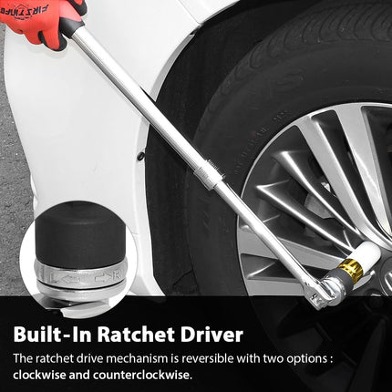 FIRSTINFO 1/2'' Drive Extendable Breaker Bar Ratchet Wrench Length 17.2 to 22.7 inches, with Flexible Ratchet Head, (F32243D)