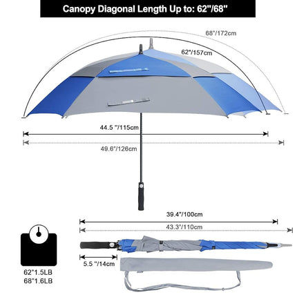 G4Free Extra Large Golf Umbrella 62/68 inch Vented Square Umbrella Windproof Auto Open Double Canopy Oversized Stick Umbrella