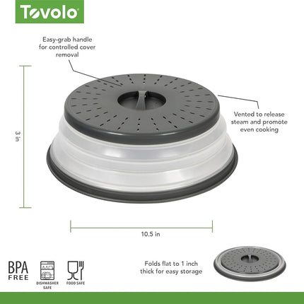 Tovolo Vented, Easy Grip, Collapsible Microwave Cover 10.5 inch Charcoal