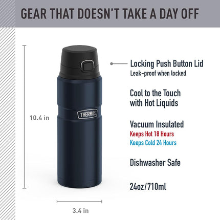 Thermos Stainless King Vacuum-Insulated Drink Bottle, 24 Ounce, Midnight Blue