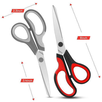Scissors, Niutop 8" All Purpose Scissors Ergonomic Comfort Grip Craft Shears Sharp Scissors for Office Home Household Sewing School Students Older Kids Scissor Supplies, Black/Grey/Aqua, 3-Pack