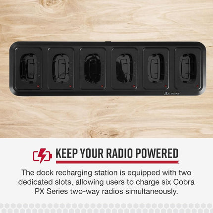 Station de charge de bureau 6 voies pour talkie-walkie professionnel Cobra PX avec câble de charge USB - Chargeur portable de bureau, compatible avec les modèles professionnels PX650