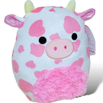 Squishmallows Official Kellytoy Evangelica Cow Pink and White with Pink Fuzzy Belly 8 Inch Plush - 2023 Valentine�s Day Squad Stuffed Animal Toy