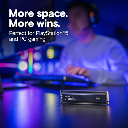 Crucial P510 1TB SSD NVMe M.2 PCIe 5.0 x4 Gen5 with Heatsink, Read/Write Speeds up to 11,000/9,500 MB/s, Desktop PC and PS5 Compatible, TLC NAND, Solid State Drive - CT1000P510SSD5-01