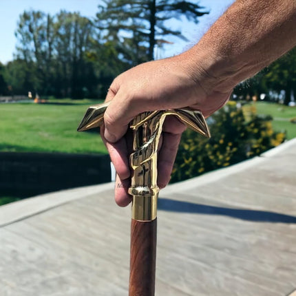 Handmade Vintage Art Walking Stick Wood & Metal Mens Walking Canes Spindle Shaft Wooden with Brass Anchor Handle Brown