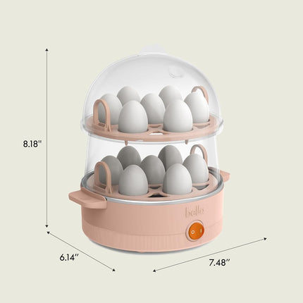 bella Cocedor de Huevos Eléctrico, Bandeja con Capacidad para 14 Huevos, Doble Piso, para Huevos Escalfados, Revueltos, Duros, Medios y Poco Hechos, Omelets y Bolitas de Masa al Vapor, Apagado Automático, 360 Vatios, Blossom