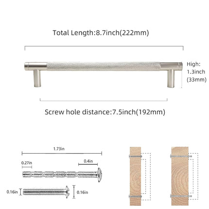 COTYKILEY 10 Pack 7.5 Inch(192mm) Brushed Satin Nickel Cabinet Handles Sliver Knurled Kitchen Cabinet Pulls Cabinet Door Handles Kitchen Cabinet Hardware Cupboard Drawer Pulls Dresser Handles