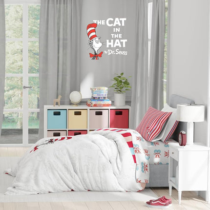 Dr. Seuss Cat in The Hat Kids Bedding, 7 Piece Full Bed Set, Soft Cozy Reversible Comforter and Sheet Set with Sham, Officially Licensed Product by Franco