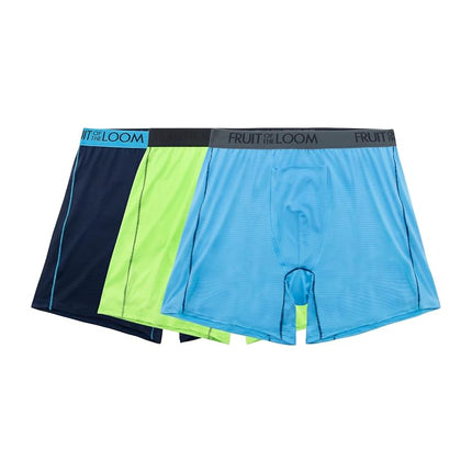 Fruit of the Loom Men's 4-Way Stretch Boxer Briefs | Lightweight & Moisture Wicking Underwear | Long, Regular Leg & Trunk, Cooling Channels-3 Pack-Colors May Vary, XL (Pack of 3)