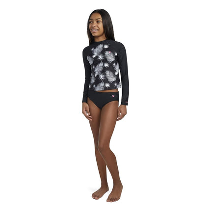 Hurley Girls Long Sleeve Rash Guard Swimsuit, Black/Sail, 7