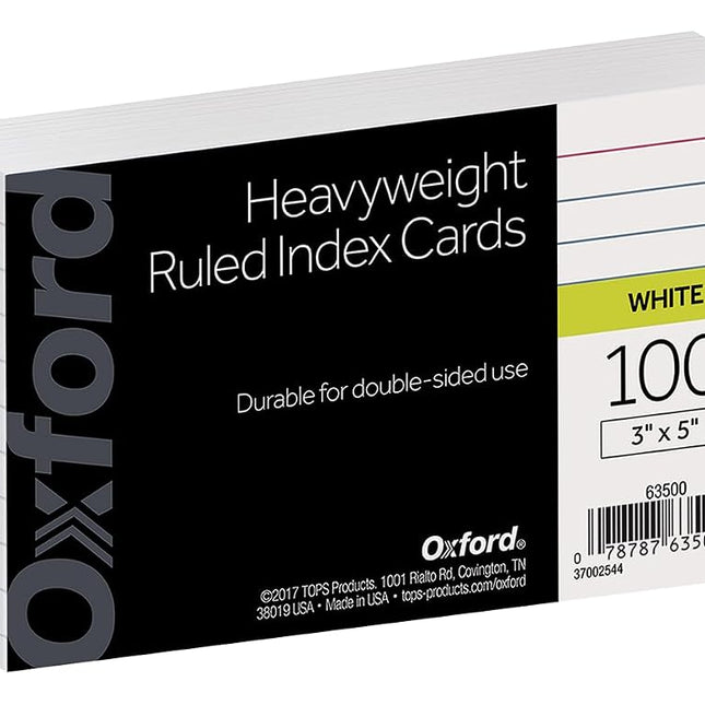 Oxford Heavyweight Ruled Index Cards, 3" x 5", Whi